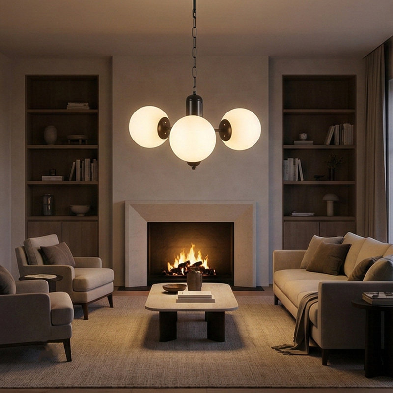 Lustre Luna Trio Mid-Century, Encre, Blanc