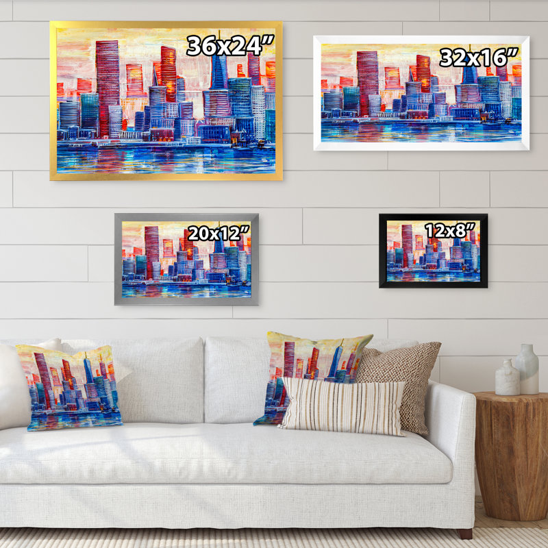 «Abstract Nyc Skyscrapers», peinture sur toile, Cadre photo noir, H 8 po x l 12 po x P 1 po