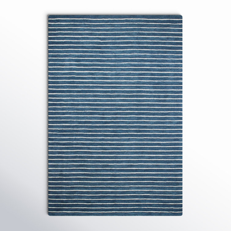 Campari Striped Hand Loomed Wool Azure/White Area Rug