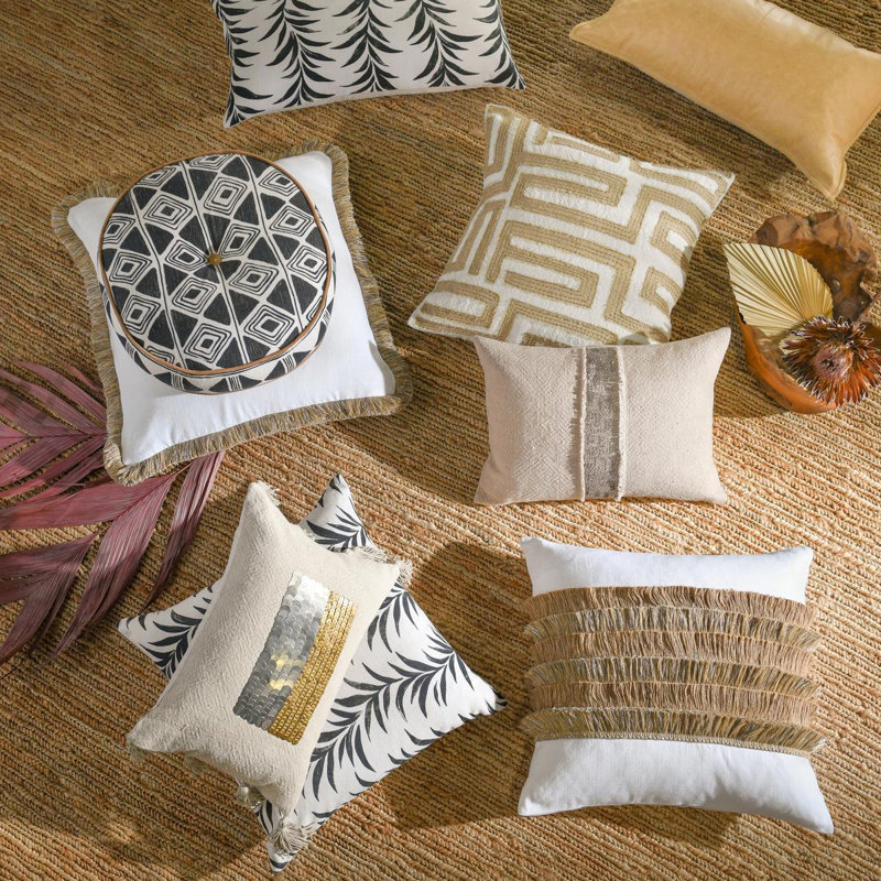 Nubia Rustic Geometric Cotton Round Throw Pillow
