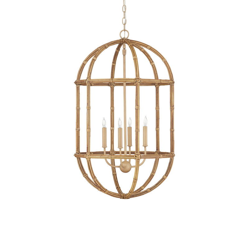 Charrette 4 - Light Rattan/Wrought Iron Chandelier