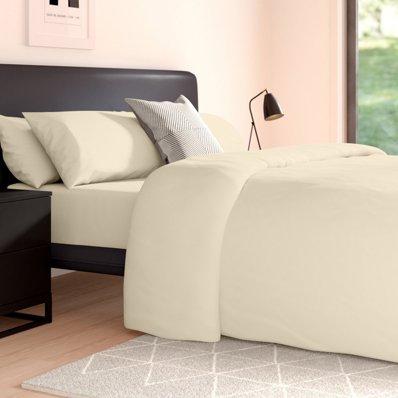 Cotton Blend Plain Dyed Duvet Cover Set with Pillowcases | Premium Polycotton Bedding for Comfort & Style, Cream