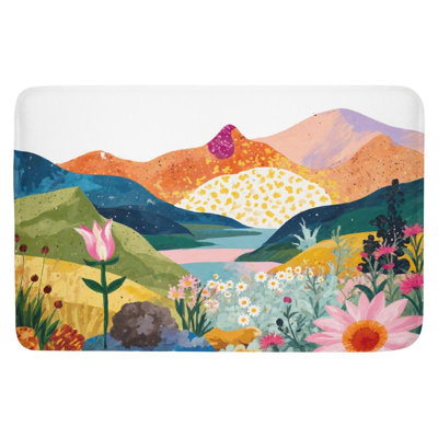 Colorful Mountain Flowers Bath Rug, 36W X 24L
