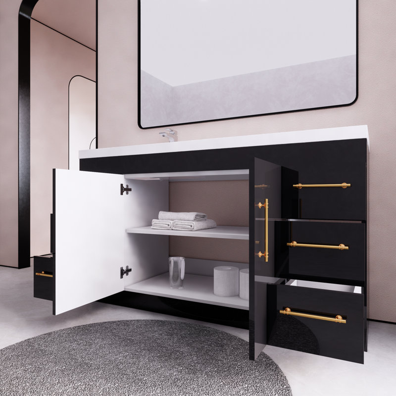 Verda 59.05'' Single Bathroom Vanity with Acrylic Top, Glossy Black