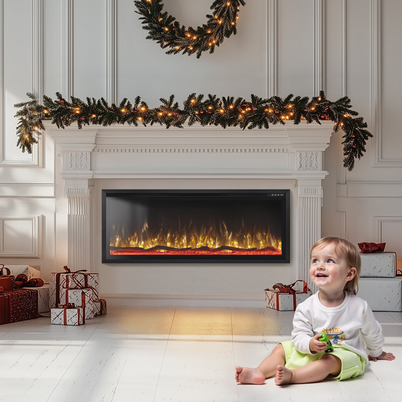Electric Fireplace Recessed And Wall Mounted, 19.3" H x 50" W x 5.1" D