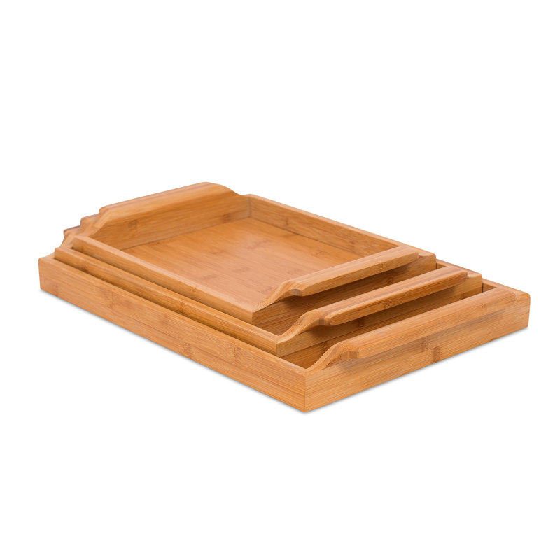  Bamboo Nesting Breakfast Bed Trays, Exterior Handles, Serving Tray Wood - Set of 3