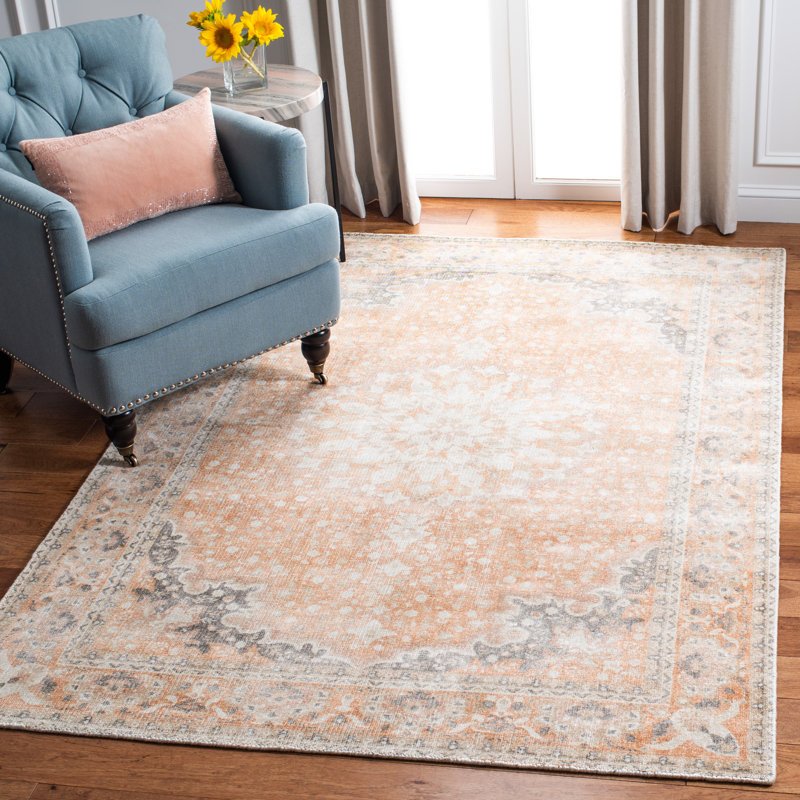 Woodford Hand Loomed Viscose/Cotton Oriental Rug in Orange, Rectangle 8' x 10'