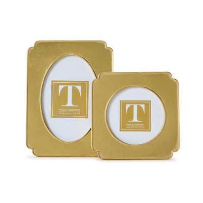Renaissance Set of 2 Gold Leaf Photo Frames 7.5"H Resin Glass  Vertical Display