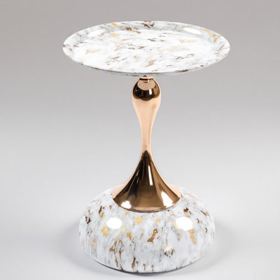 Modern Metal Round Tray Side Table With Pedestal Base