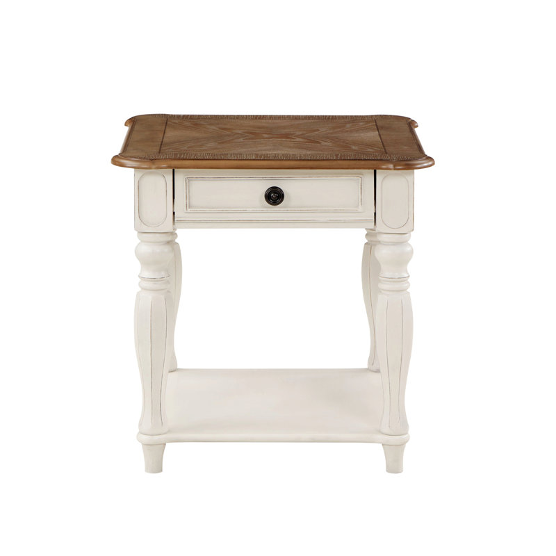 Florian Transitional Rectangular 1-Drawer End Table in Oak and Antique White