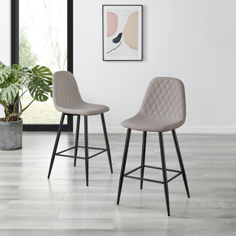 Corova Luxury Quilted Breakfast Bar Stool - Faux Leather Upholstered Design, Black, Cappuccino