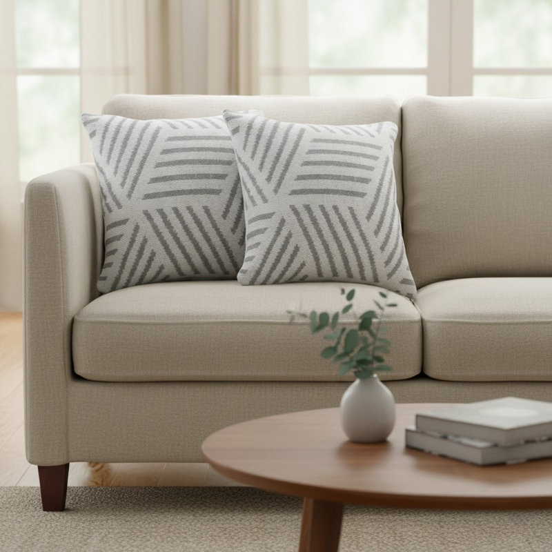 Housse de coussin décorative Salah géométrique contemporaine faite à la main 100 % coton, Grey/White