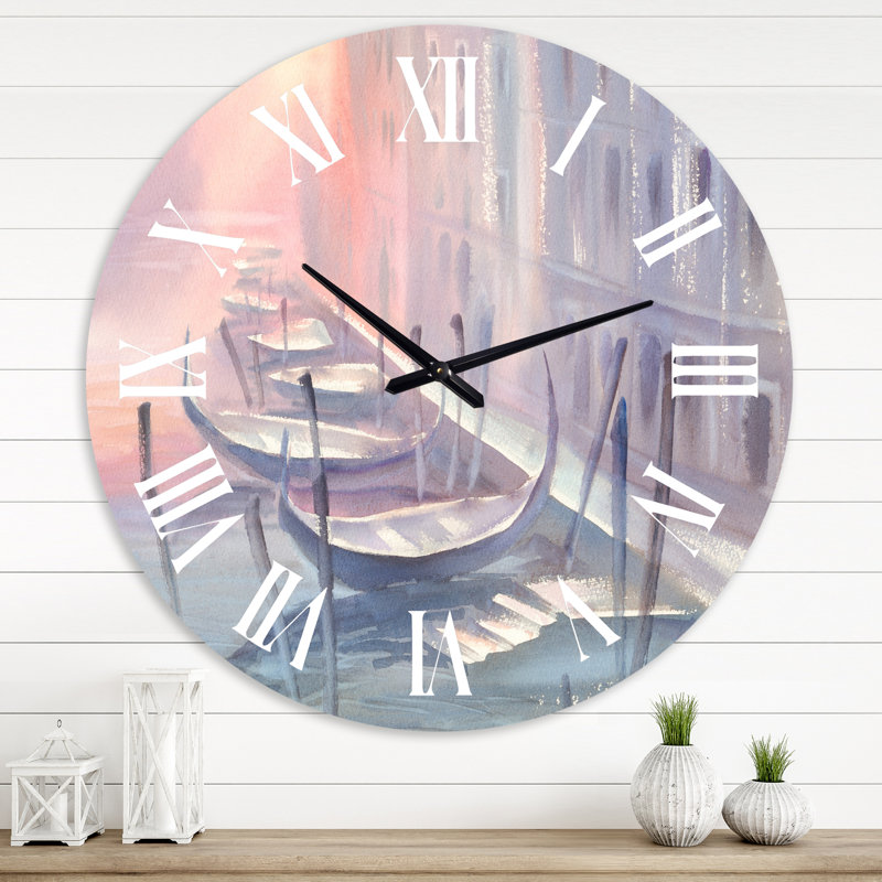 Pastel GOndoLas à Venise pendant le matin I - Horloge murale traditionnelle, Médium