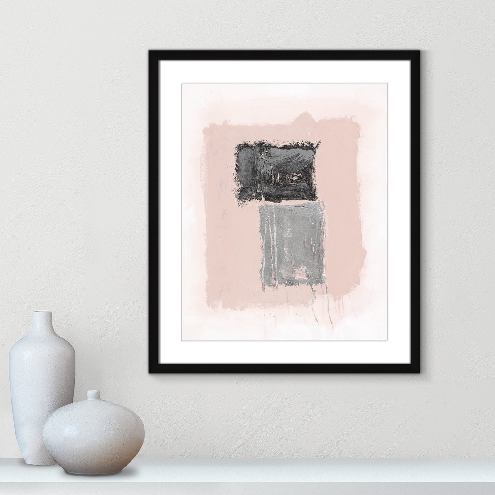 Pink, Black and Silver Shimmer II Print, 25.5" H x 21.5" W x 1.25" D, Black Matted Picture Framed