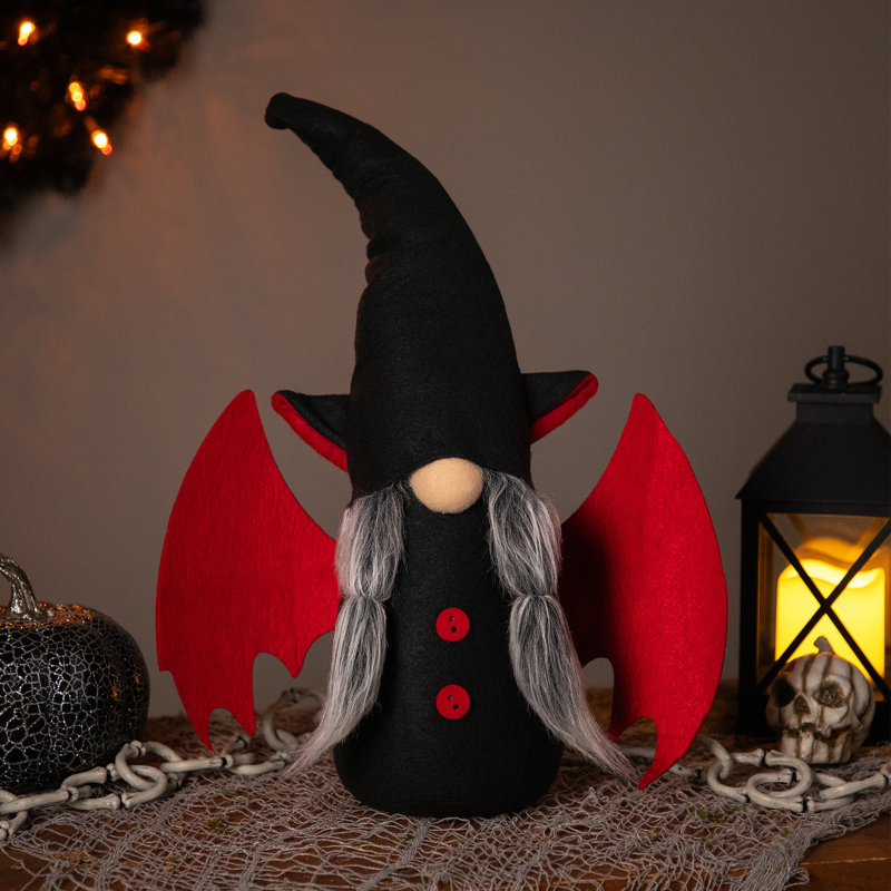 Gnome d'Halloween noir et rouge 17 po avec ailes de chauve-souris 17 po