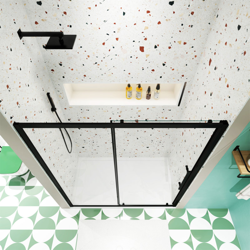 50"-54"W X 72"H Sliding Shower Door, Black