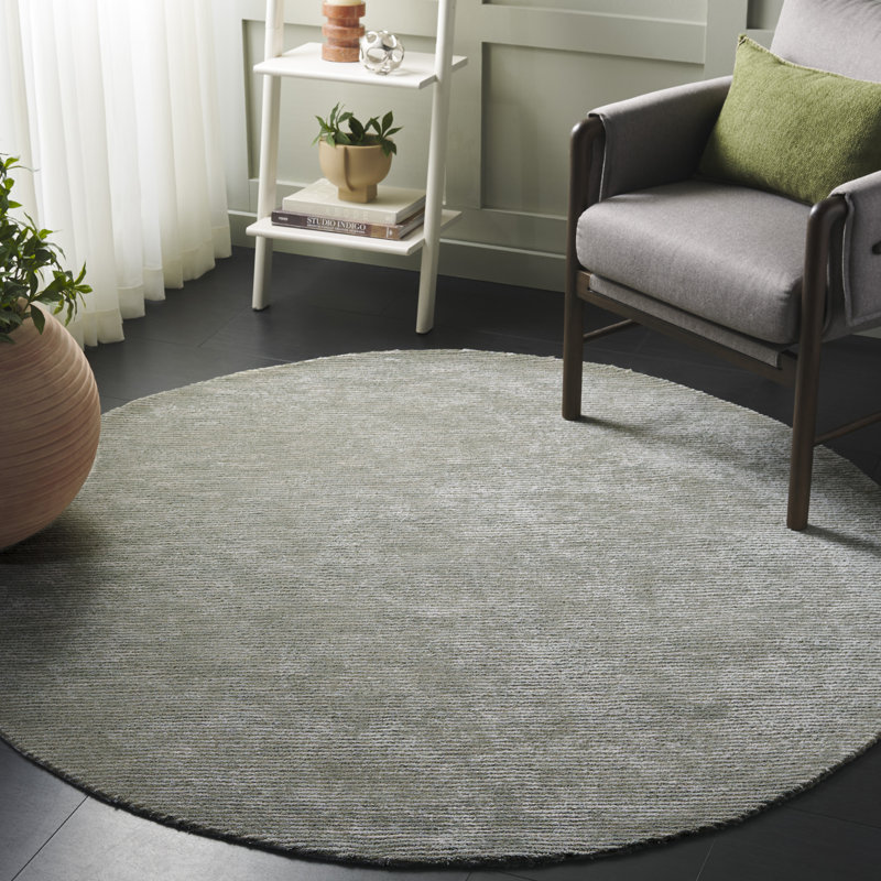 Akshada Hand Tufted Viscose/Wool Rug in Green, Round 6'