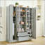 Grand garde-manger moderne avec 6 portes, portes en acrylique, supports à vin et plateaux coulissants modernes - 53,2 po x 17,7 po-123816597