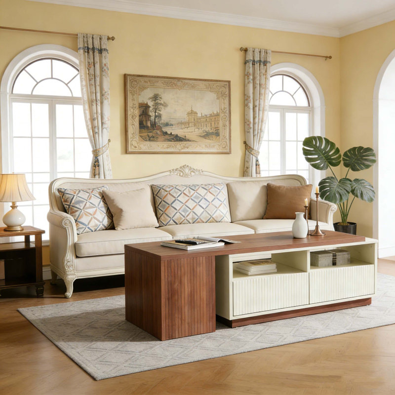 Table basse extensible avec 2 tiroirs et plateau de table réversible