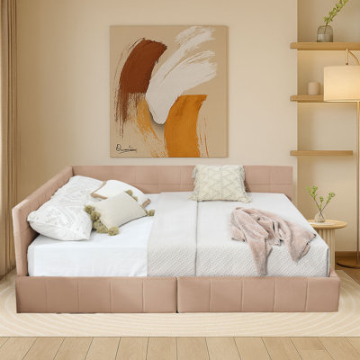 Modern Upholstered Queen Daybed with Drawers and Backrest for Bedroom or Guest Room by Mercer41