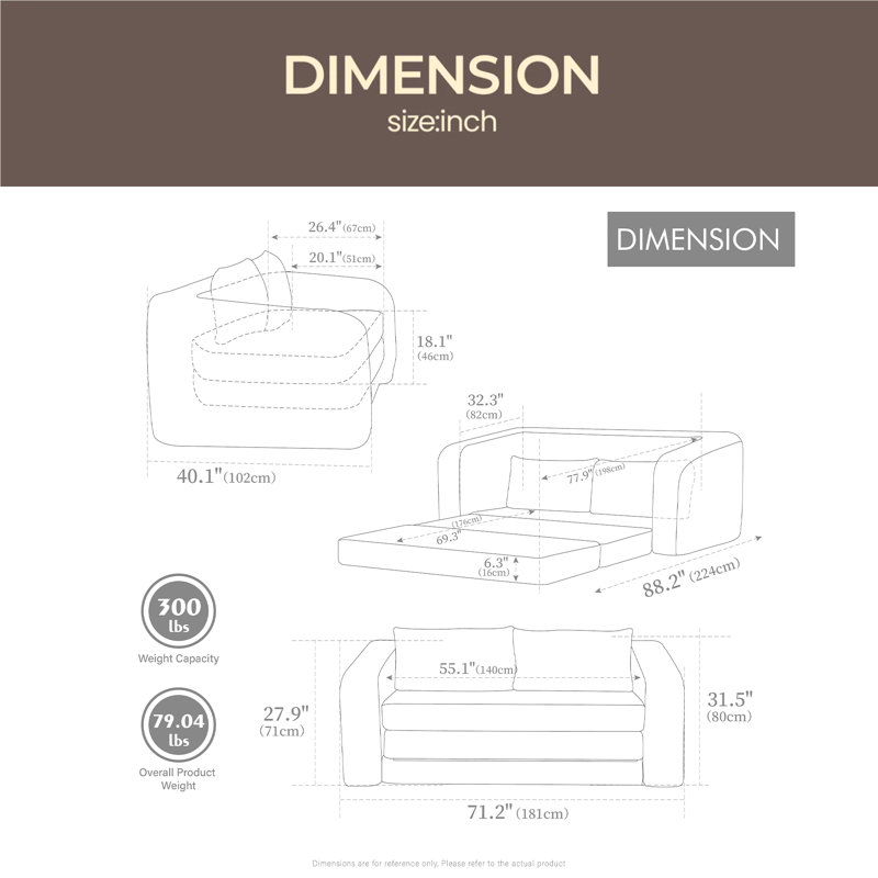 Canapé-lit escamotable pliable 71 po 2-en-1 avec accoudoirs et coussins de dossier, canapé-lit convertible en chenille désossé, avec matelas, lit de repos, canapé-lit, salon, chambre d'amis, dortoir