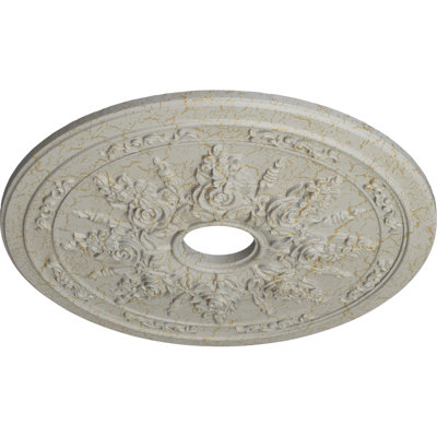 Endurathane Rose and Ribbon Ceiling Medallion, 23 5/8"OD x 4"ID x 1 1/2"P (Fits Canopies up to 4"), Hand-Painted Pot of Cream Crackle Finish