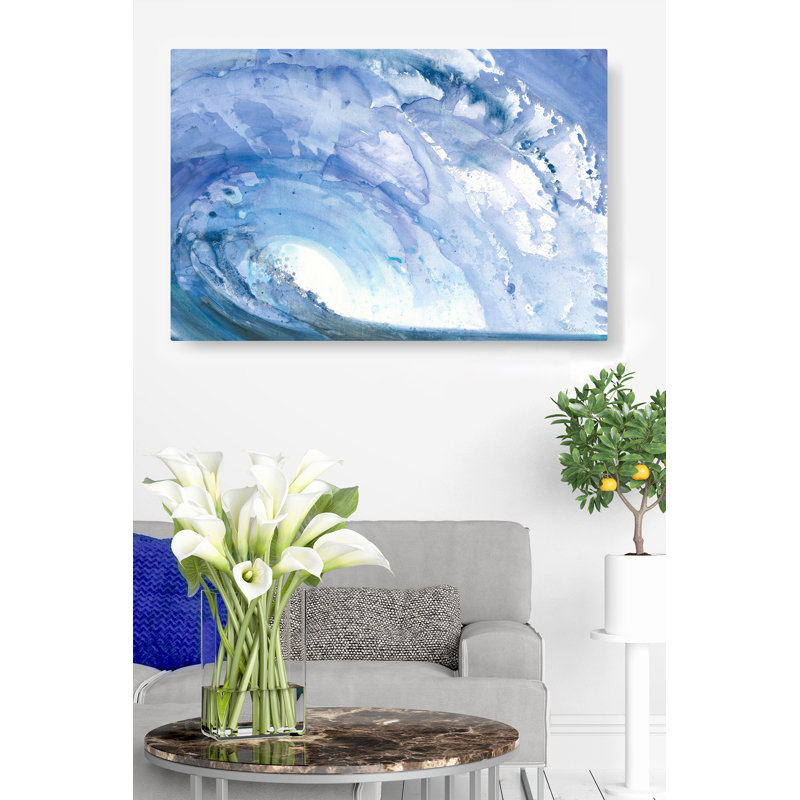 Vague d'océan baril, bord de mer, bleu, mer, océan, blanc, indigo, aquarelle, H 26 po x l 50 po x P 1,5 po