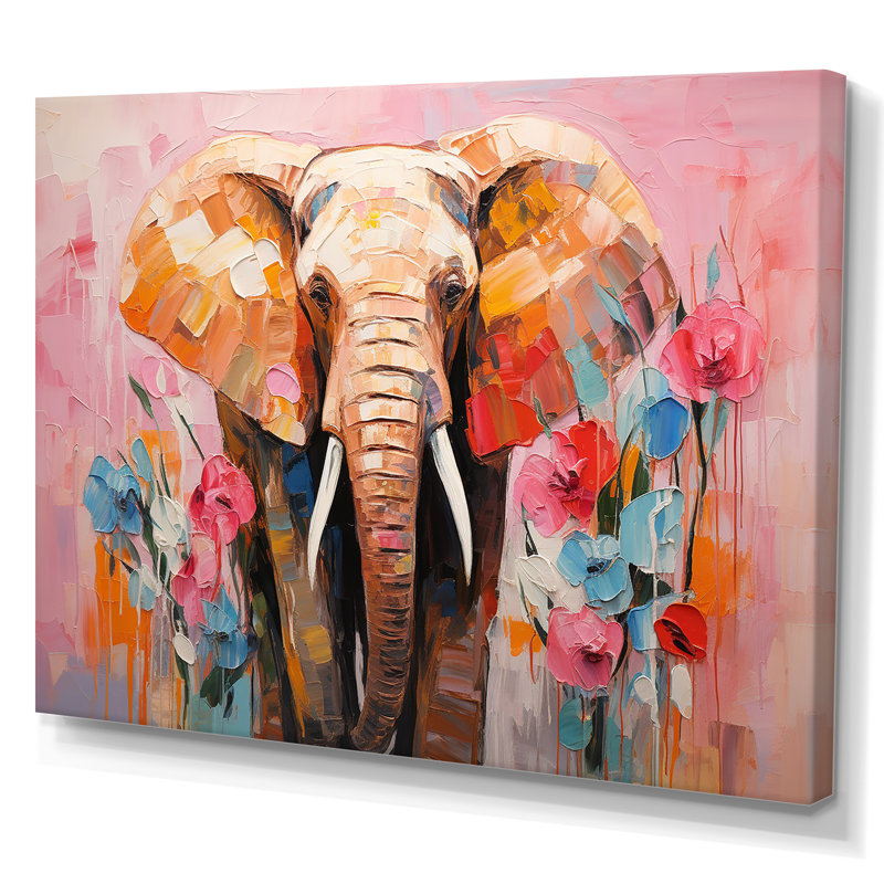 Gris, défenses créatives, art éléphant abstrait II - Éléphant, art mural animal, Toile tendue, H 34 po x l 44 po x P 1,5 po