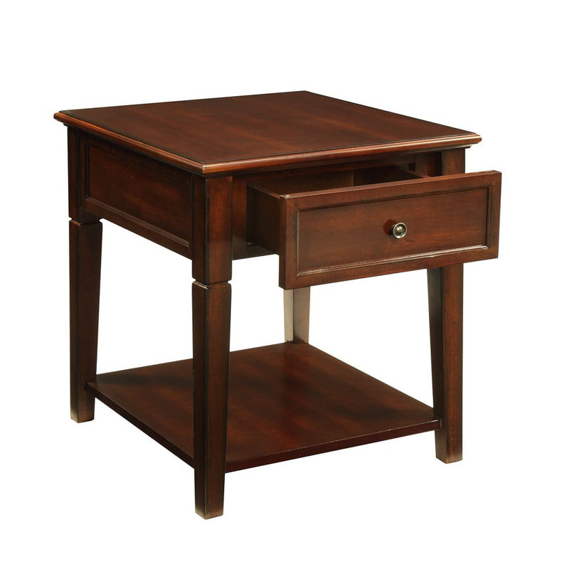 Table de bout à 1 tiroir avec tablette inférieure en noyer Wingler