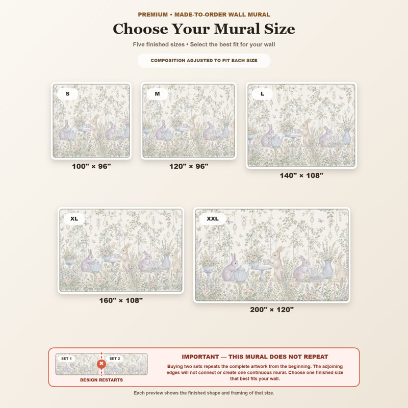 Papier peint floral Rabbit Garden, 120"x96", Peler et coller
