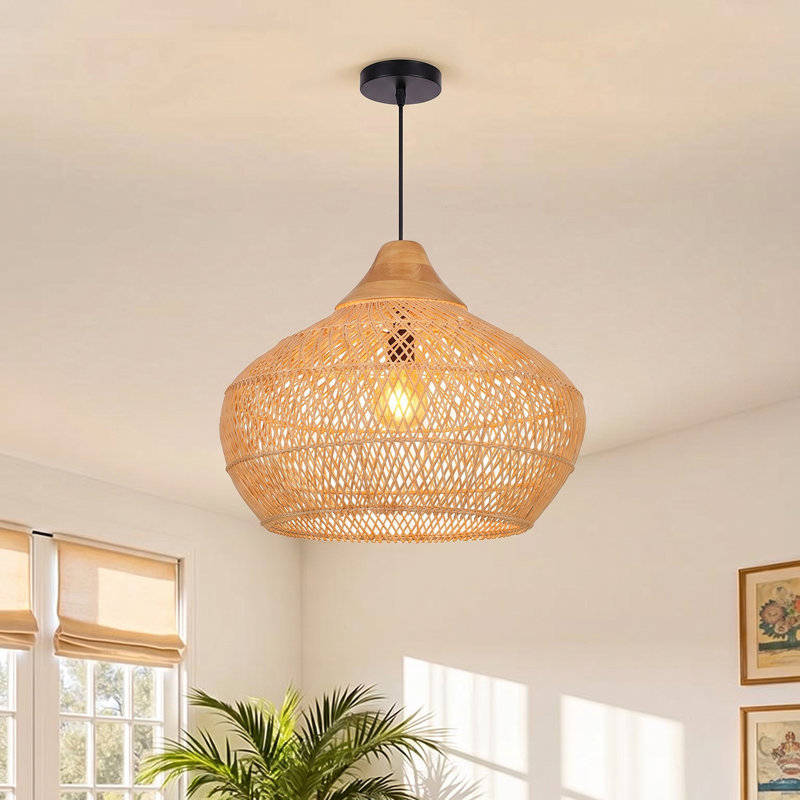 Luminaire suspendu en rotin naturel 1 lumière, H 15,75 po x l 19,69 po x P 19,69 po