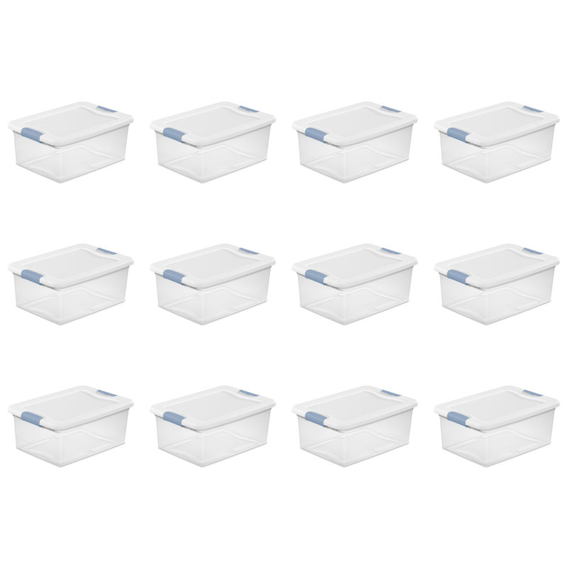 Clear and White 32-Quart Stackable Plastic Latching Storage Box