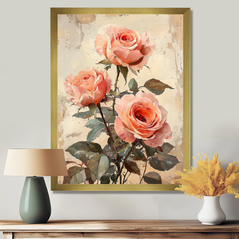 Morales - Décoration murale florale, H 20 po x l 12 po, Reproduction encadrée d'une seule photo, Doré