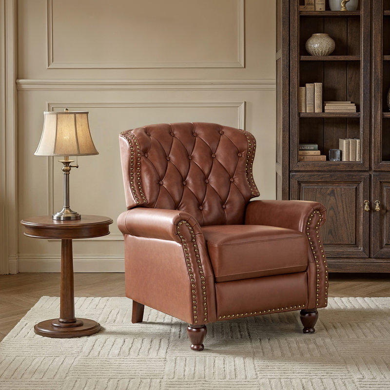 Fauteuil inclinable en cuir véritable manuel standard de 34,5 po de largeur Abruzzino, Cuir véritable brun