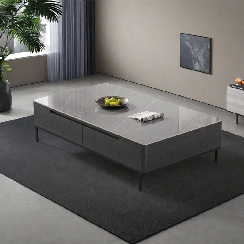 Modern rectangular rock plate coffee table, 16.5" H x 59.1" L x 33.5" W