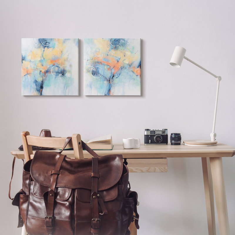 "Abstract Flower Blossoms Layered Circle Shapes", ensemble de 2 toiles tendues par Tim Otoole a2-357