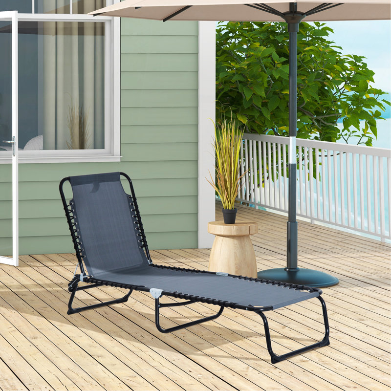 Folding Chaise Lounge Pool Chair, Patio Sun Tanning Chair, Outdoor Lounge Chair With 4-Position Reclining Back, Breathable Mesh Seat For Beach, Yard, Patio, Gray