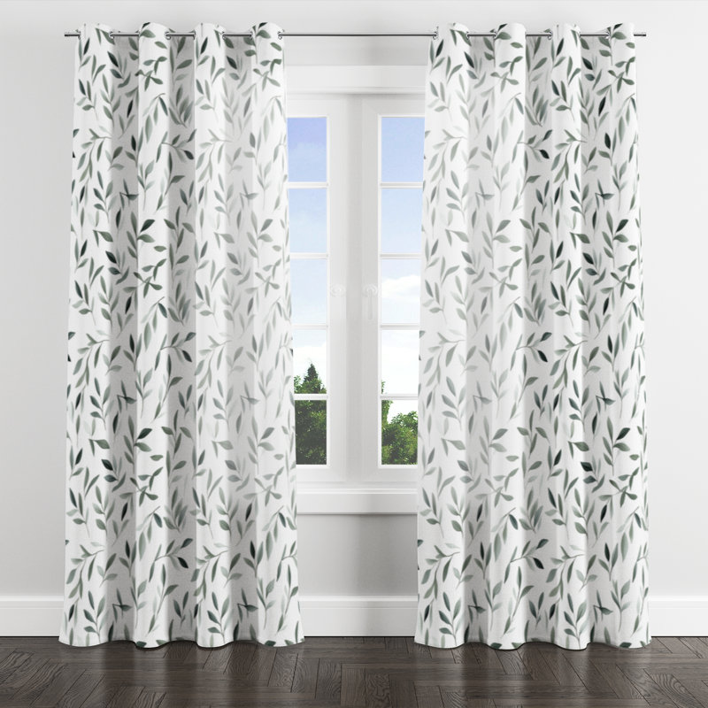 Floral Room Darkening Curtains - Country Farmhouse Olive Quiet Grommet Curtain - 1 Panel, 52" W x 84" L, Silver Grommets