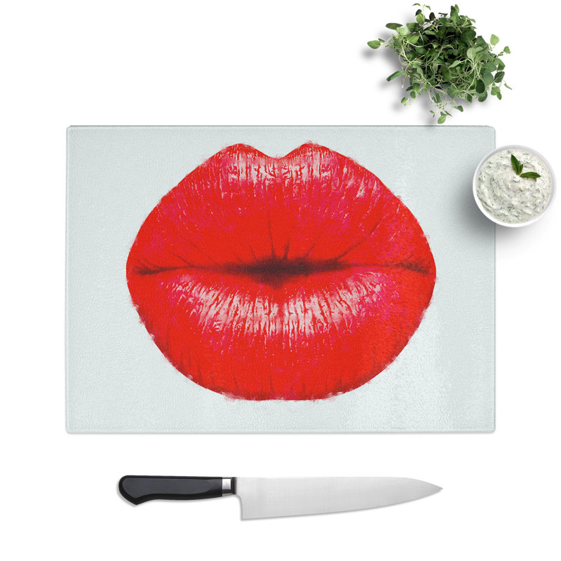 Lips Kiss Painting Chopping Board, 0.4cm H x 20cm W x 28.5cm L