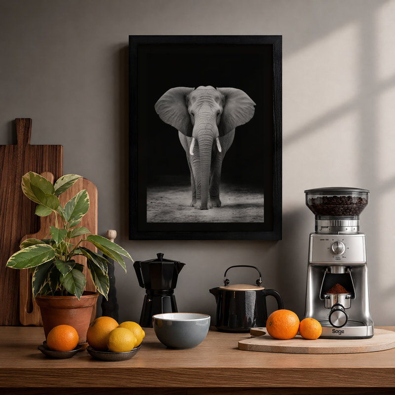 Elephant Face Modern - Framed Print, Black, A3 - 42.0 x 29.7 cm