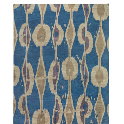Miri Wool Ikat Area Rug in Blue/Beige