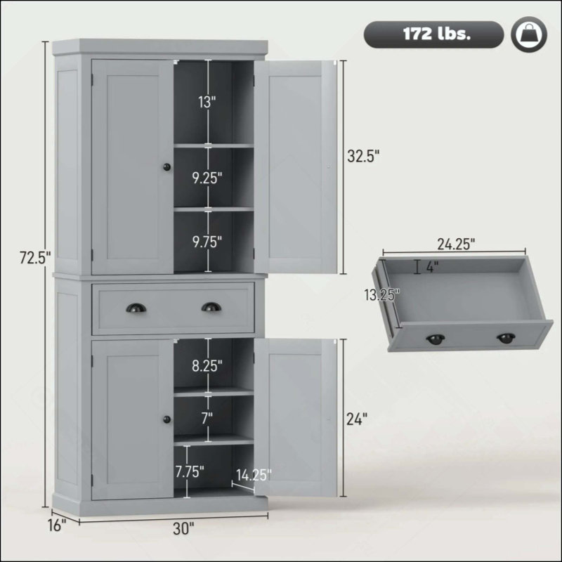Armoire de cuisine 72,5 po, Gris