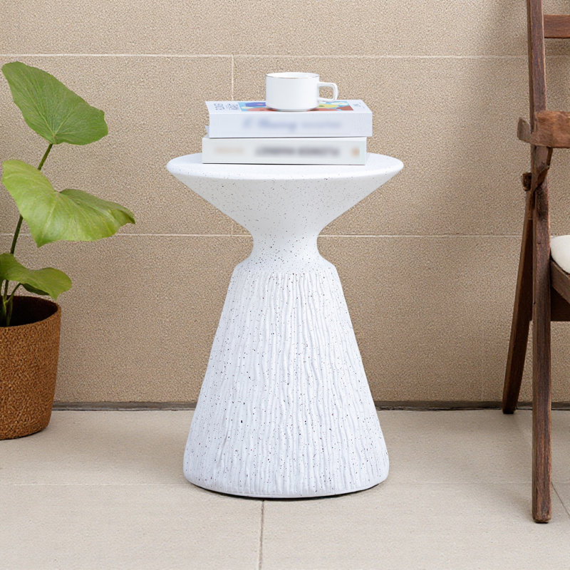 Outdoor Marble Retro Speckled Textured All-Weather MGO Side Table – Indoor End Table