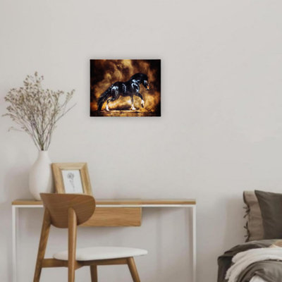Pont cheval noir, art mural 12 po x 16 po