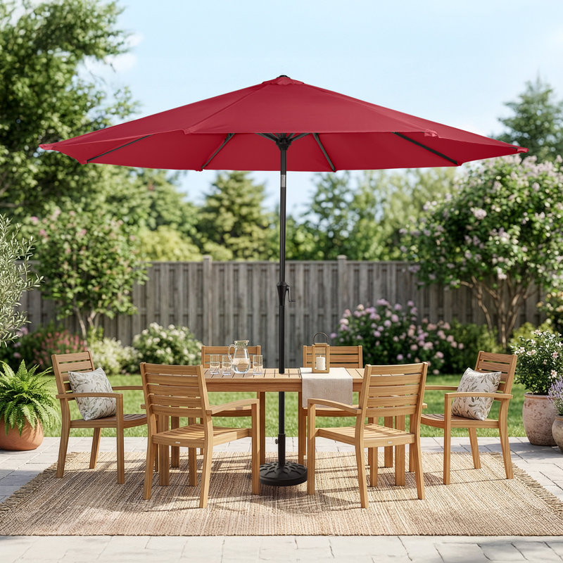 Parasol de patio rond de 9 pi avec base lestée de 19 lb - Inclinaison automatique, manivelle facile, parasol d'extérieur à auvent ventilé pour abat-jour - pour terrasse, balcon, porche, cour ou piscine par Pure Garden (rouge)
