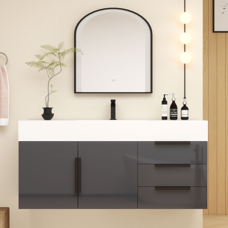 Jessica 48'' Wall-Mounted Single Bathroom Vanity, Gloss Gray