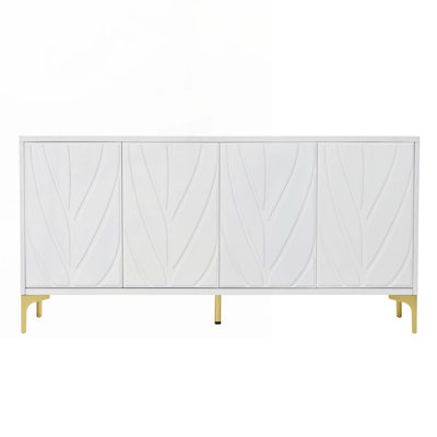 Wood Console Table with  Carved 4-door Sideboard,2 Shelves