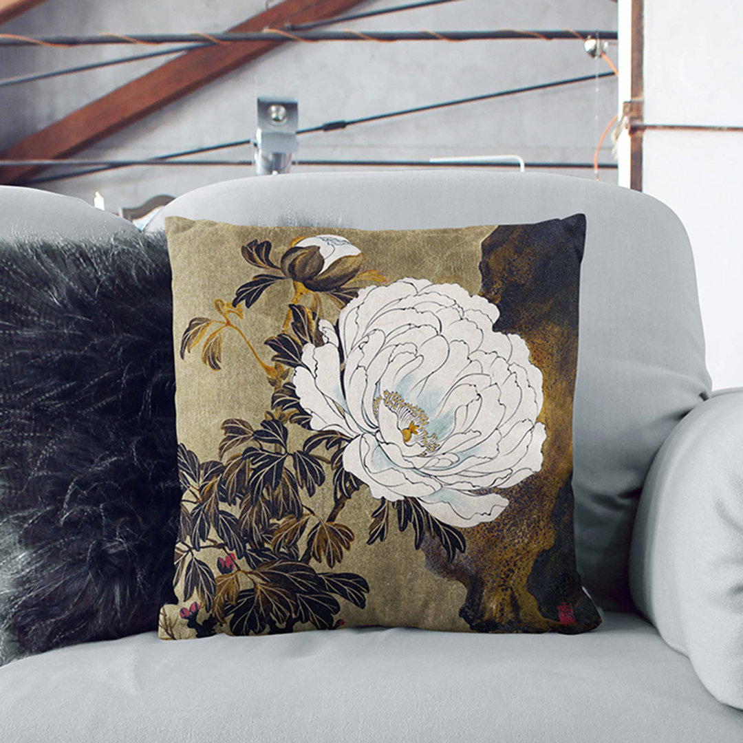 A Peony Flower by Shibata Zeshin Cushion with Filling