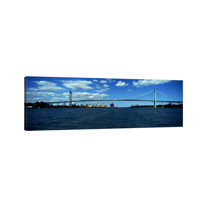 Bridge Across a River, Ambassador Bridge, Detroit River, Detroit, Wayne County, Michigan, USA 1 Piece Wrapped Canvas Panoramic Wall Art
