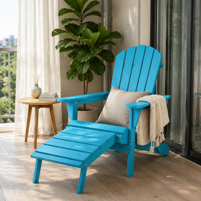 Vibrant Turquoise Blue Folding Adirondack Chair with Extended Footrest